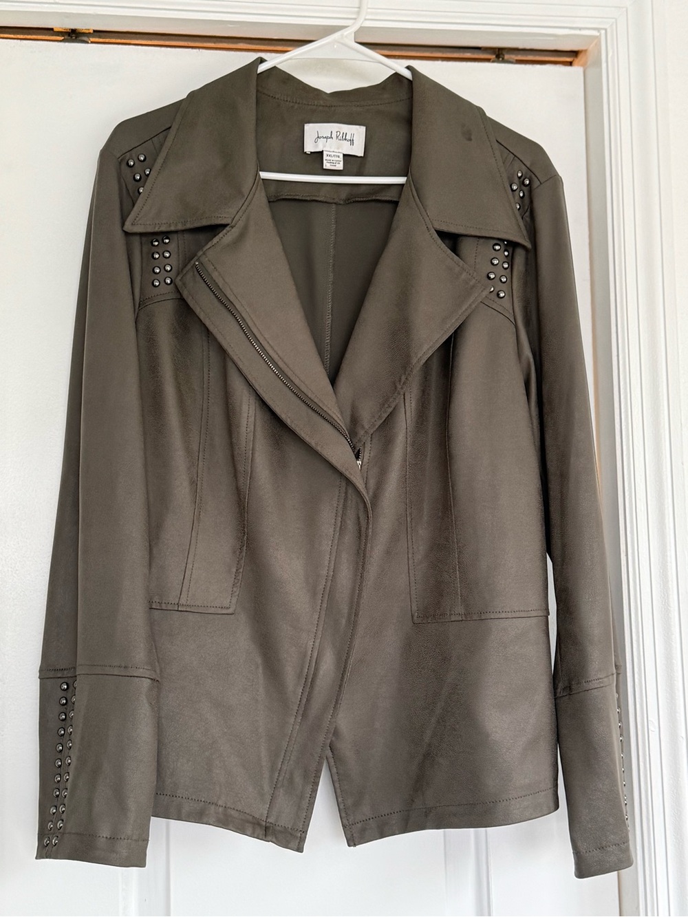 Joseph Ribkoff Olive Green Stud-Accent Leather Jacketp XXL